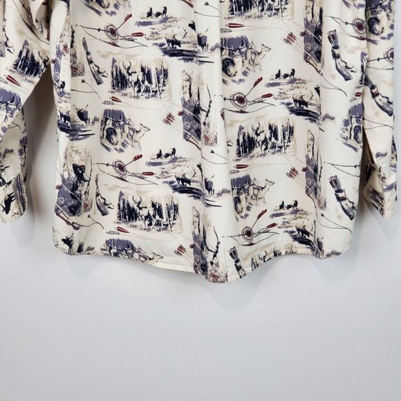North River Bow Hunter Deer Elk Print Button Down Men's Cotton Shirt Size L - Picture 7 of 12